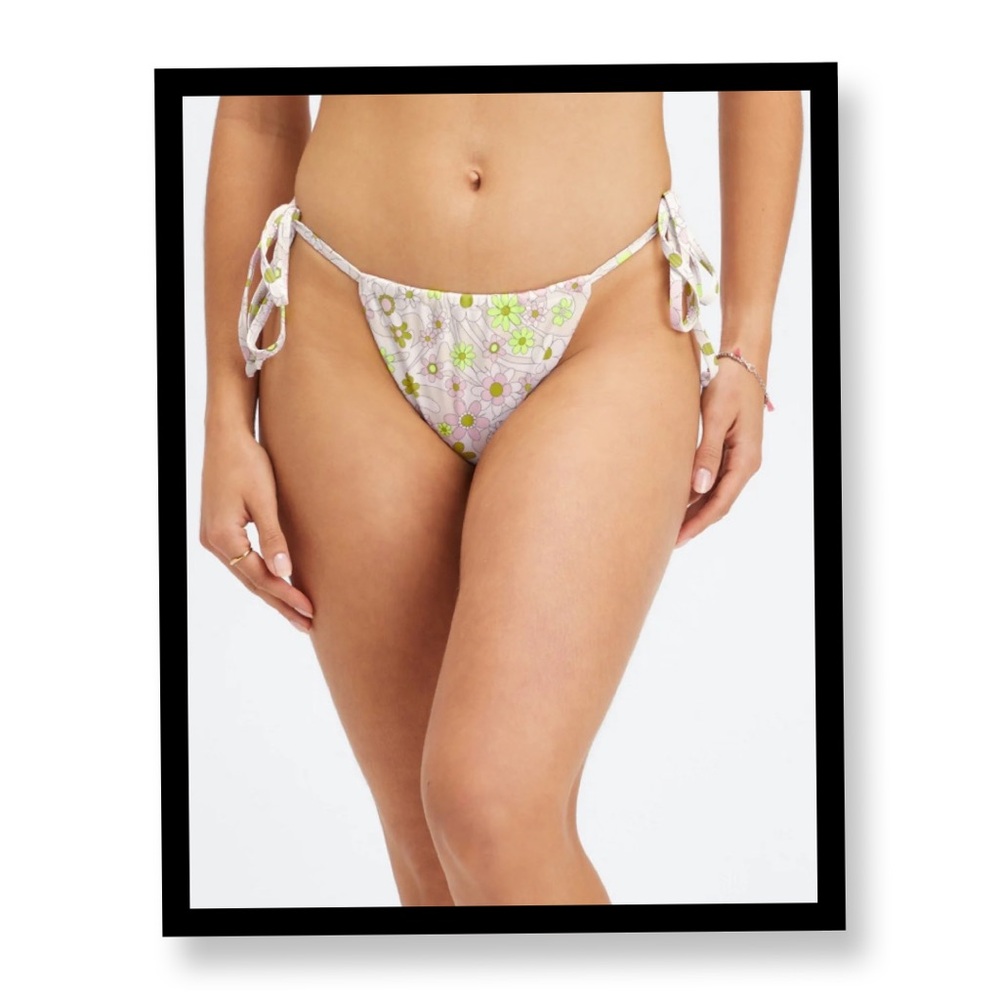 Retro Floral High-Cut String Bikini Bottom
